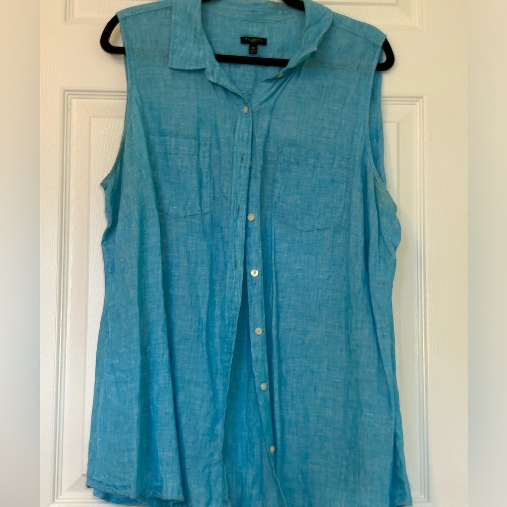 Talbots sleeveless button-down linen blouse size 2X